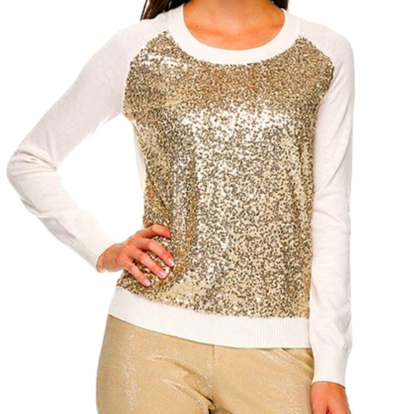 Cat & Jack gold sequined crew neck‎ sweater, Size 14/16 - Picture 1 of 7